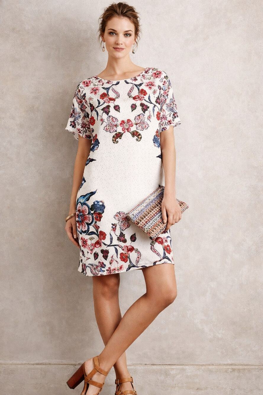 Kavita Bhartia Anthropologie Nami Floral Motif Sheer Shift Dress XS
